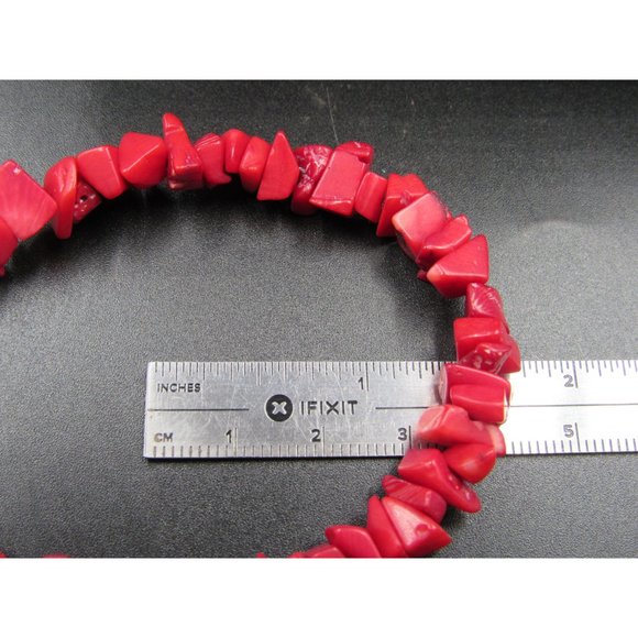 7" Sterling Silver Red Dyed Shell Chip Bracelet Vintage Elegant Beautiful - Picture 5 of 6